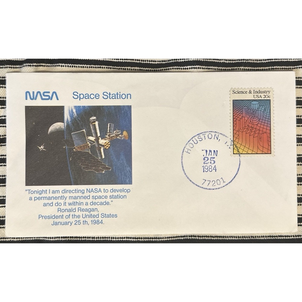NASA Space Station Cover With Scott 2031- 20c Stamp 1984 President Raegan Quote